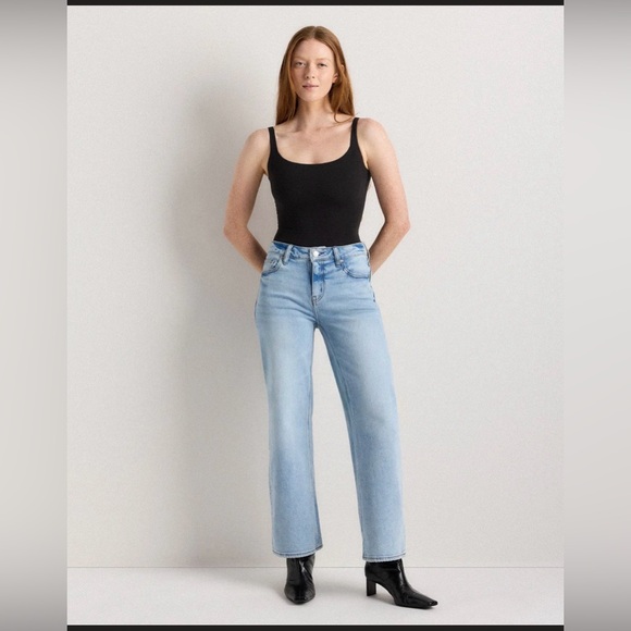 Quince Relexed Straight High Rise Blue Women's Jeans - Picture 2 of 5